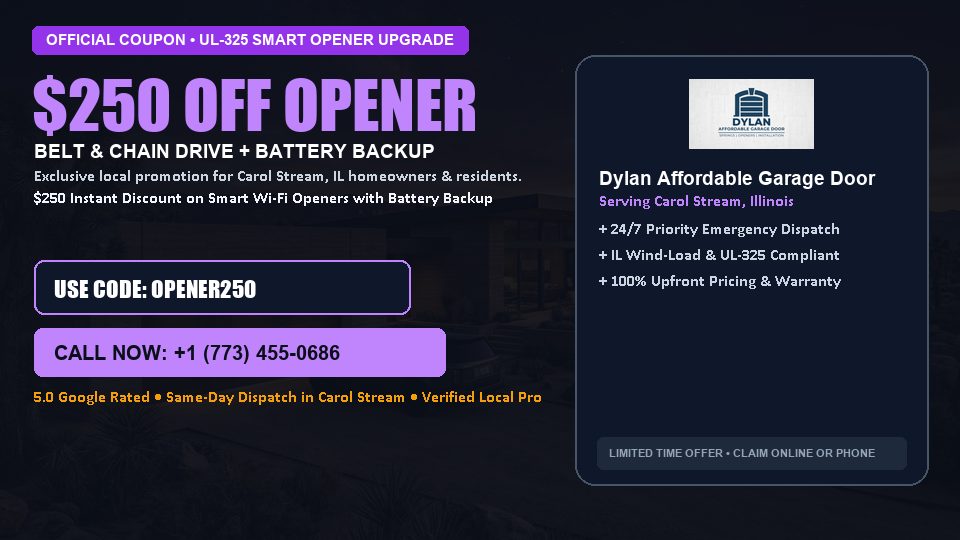 $250 OFF Smart Wi-Fi Garage Door Opener Installation in Carol Stream, IL - Dylan Affordable Garage Door