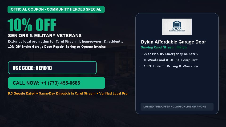 10% OFF Senior, Military & First Responder Discount in Carol Stream, IL - Dylan Affordable Garage Door